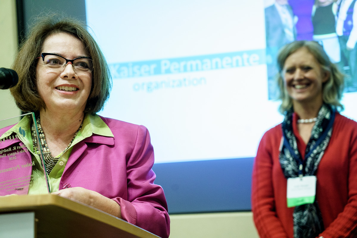 Roberta Tinajera-Frankel accepts the Al Rodriguez Civic Legacy Honor on behalf of Kaiser Permanente Community Benefit